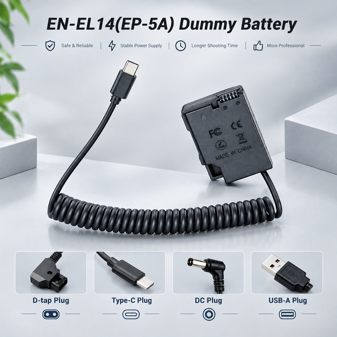 EN-EL14 Dummy Battery USB-C Power Cable for Nikon D5600 D3500 D5300 dummy battery TOPCINE
