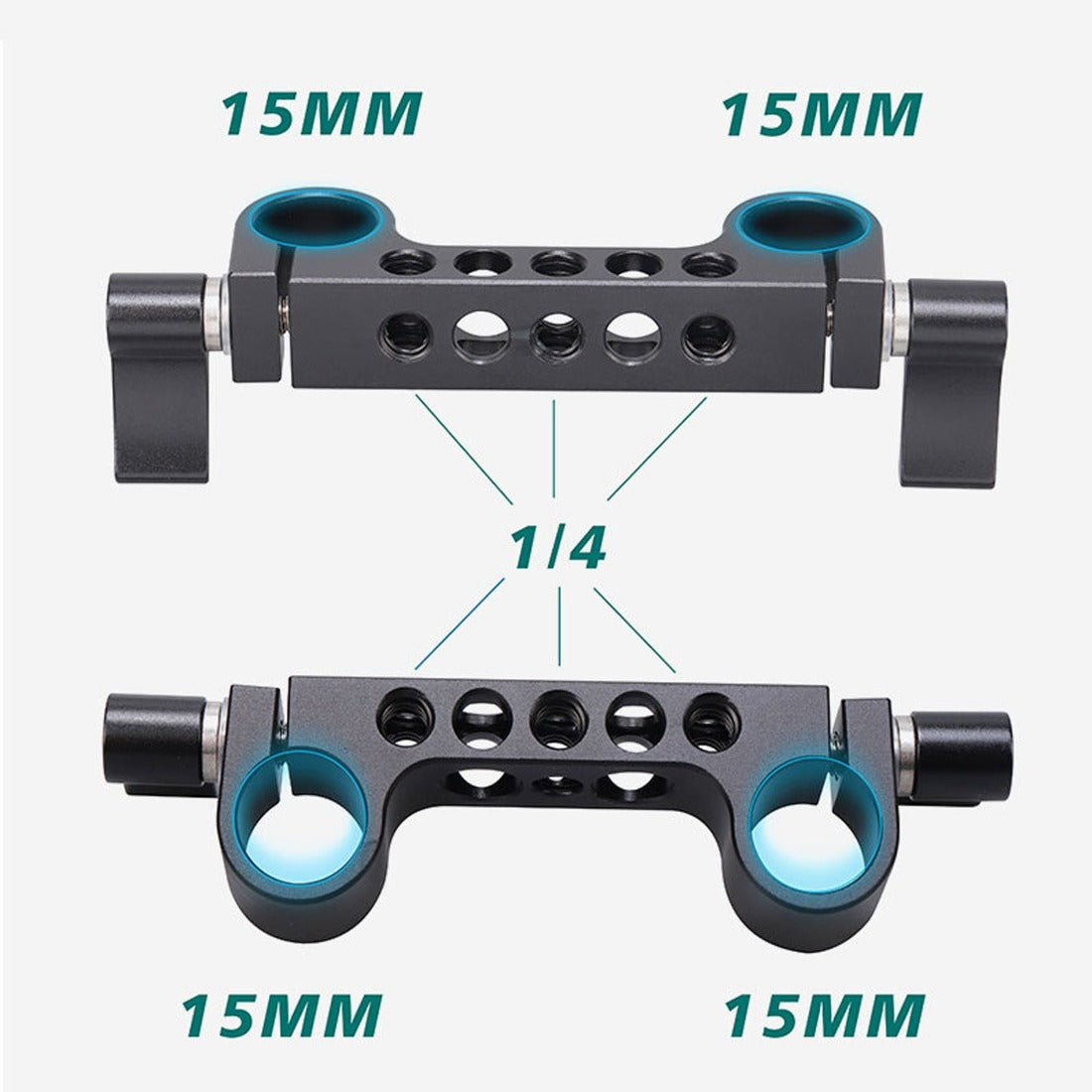 15mm Double Hole Pipe Clamp Rail Connector SLR Camera Parallel Dual-Hole Multi-Function Pipe Clamp for DSLR Camera Rig TOPCINE