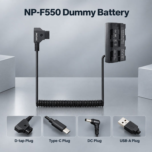 D-Tap to NP-F550 / NP-F970 Dummy Battery Cable for V Mount Battery Power Cable camera dummy battery TOPCINE