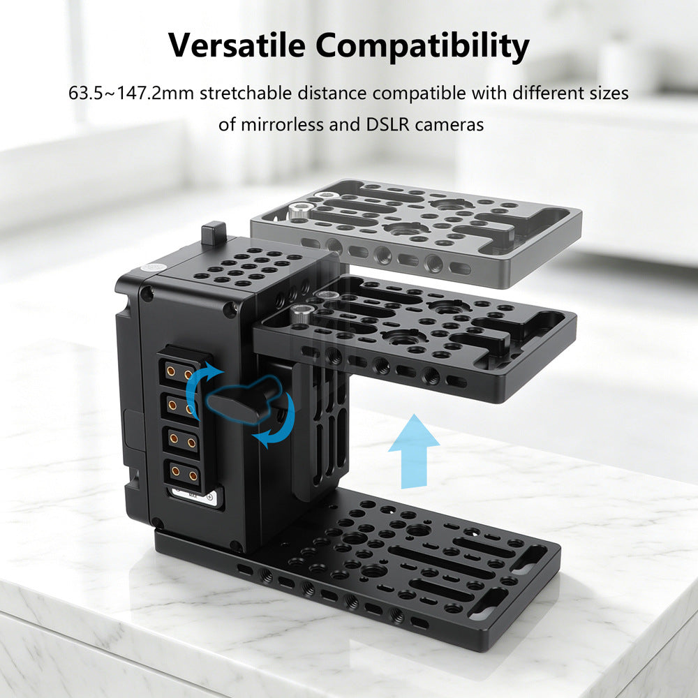 Universal Camera Expansion Module with Height Adjustable,  Integrated V-mount Battery Plate,  Four D-Tap Output Ports, Cold Shoe and 1/4 3/8" Threaded Holes for FX3/FX30/ZV-E1/A7M4/A7S3/S5M2/S5M2X/R5C and More