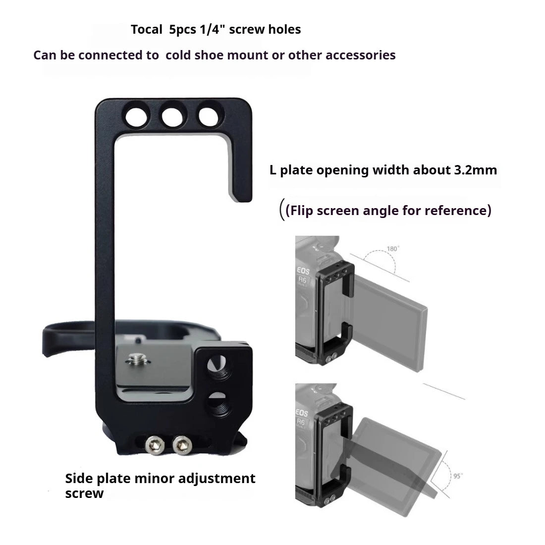 R62 L Plate for Canon EOS R5 R5C R6 R6II L Bracket with Quick Release Arca Plate Vertical Horizontal Shooting Switch for DJI RS4