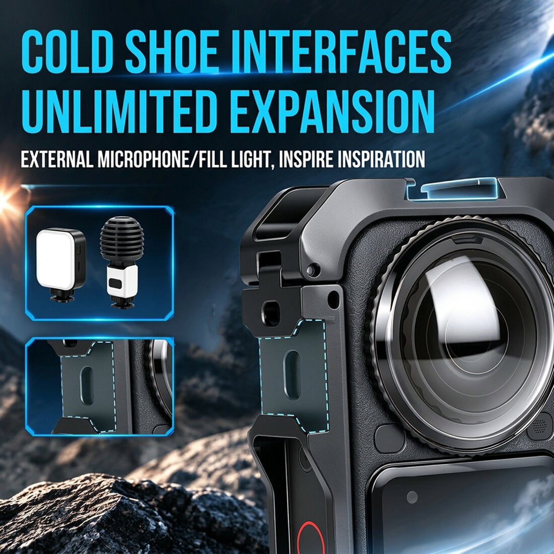 Metal Protective Cage for Insta360 X6 Accessories, with double Cold Shoes camera cage TOPCINE