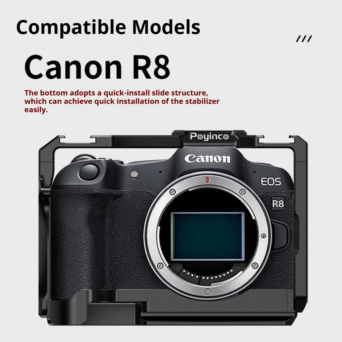 RP Cage for Canon EOS R8/RP Camera Cage with Double Cold Shoe Multiple 1/4 3/8 Threaded Holes for LED Monitor Microphone Vlogging