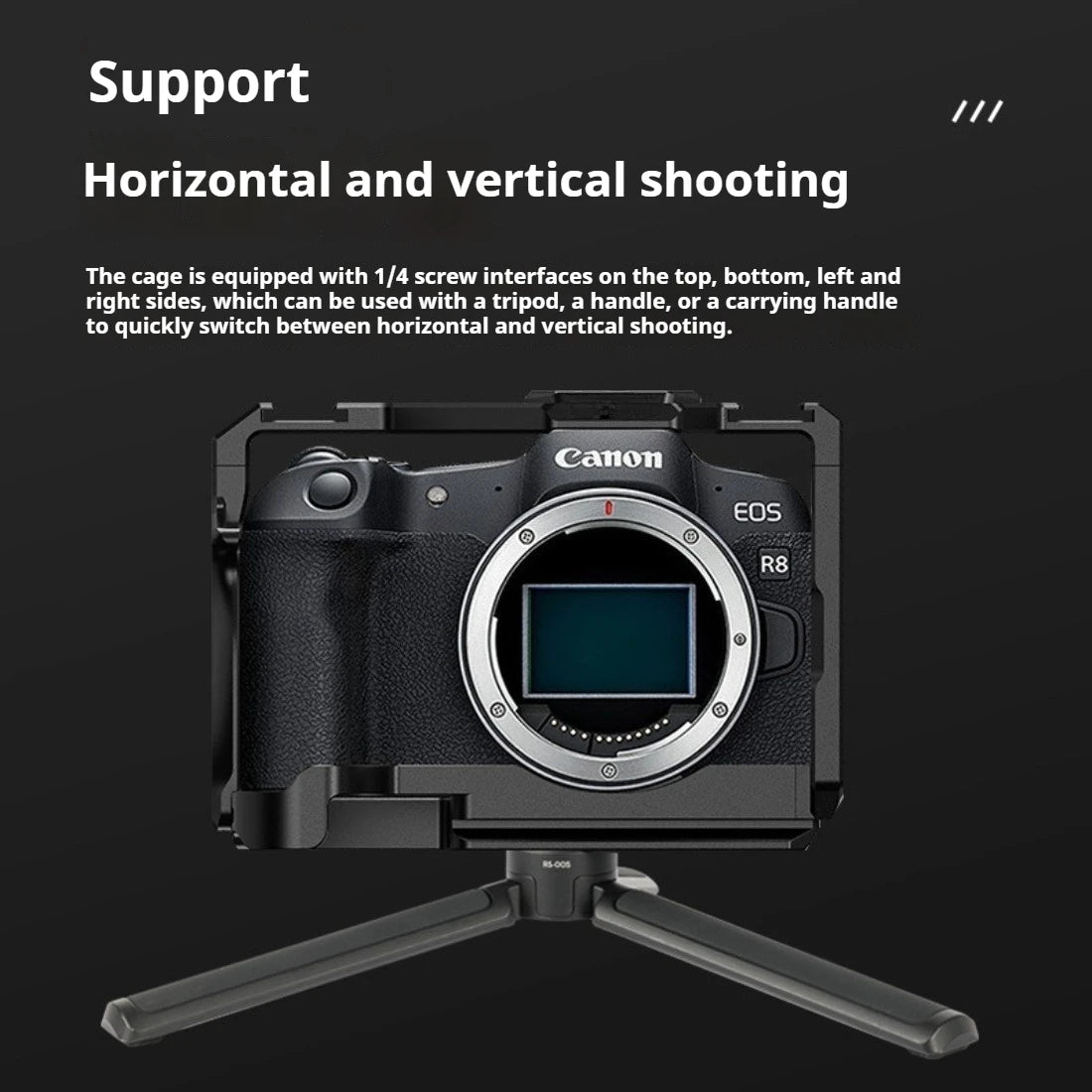 RP Cage for Canon EOS R8/RP Camera Cage with Double Cold Shoe Multiple 1/4 3/8 Threaded Holes for LED Monitor Microphone Vlogging