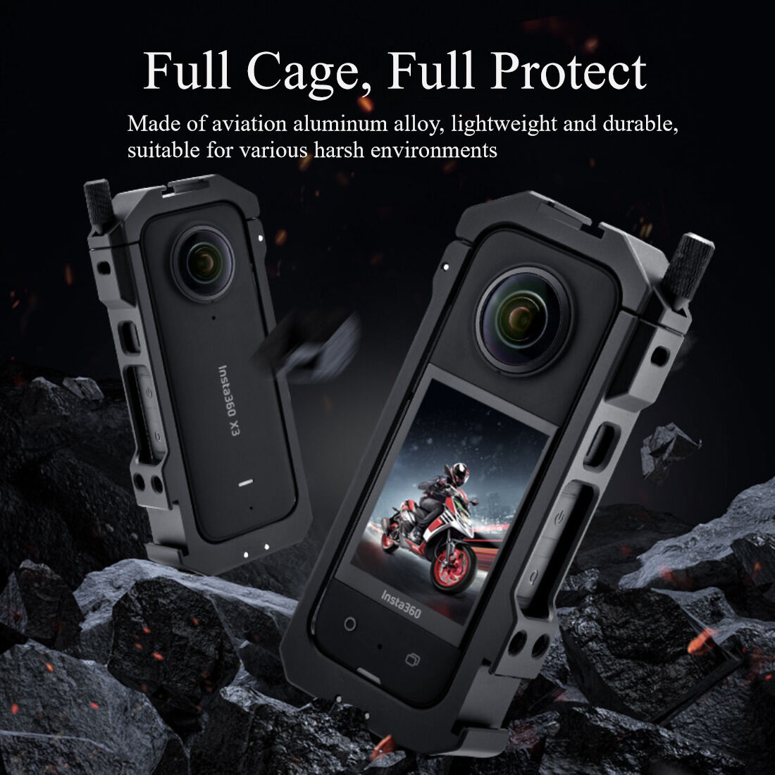 Metal Protective Cage for Insta 360 X3/X4/X5/X6 series Accessories, Aluminum Frame Cage With double Cold Shoes camera cage TOPCINE