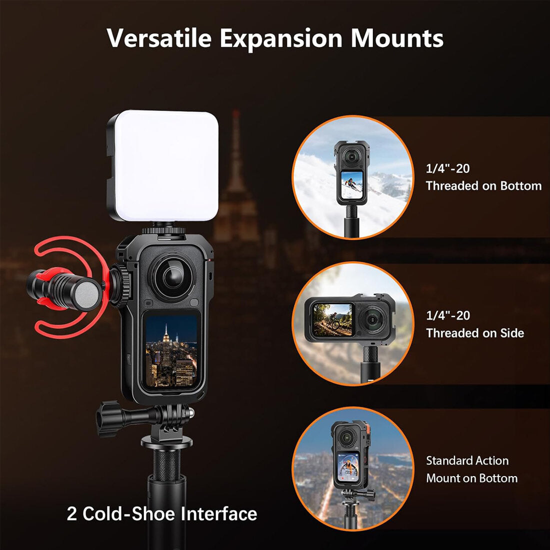 Metal Protective Cage for Insta360 X6 Accessories, with double Cold Shoes camera cage TOPCINE