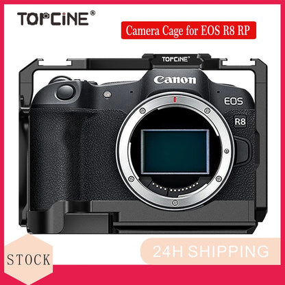 RP Cage for Canon EOS R8/RP Camera Cage with Double Cold Shoe Multiple 1/4 3/8 Threaded Holes for LED Monitor Microphone Vlogging