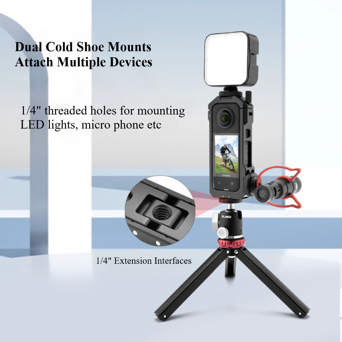 Metal Protective Cage for Insta 360 X3/X4/X5/X6 series Accessories, Aluminum Frame Cage With double Cold Shoes camera cage TOPCINE
