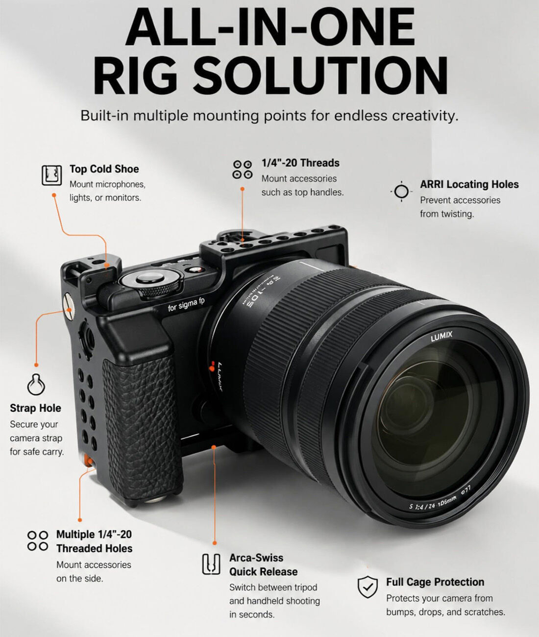 FPL Camera Cage for Sigma FP FPL with Arca-Swiss Quick Release Base, Cold Shoe Mount camera cage Topcine Official Store