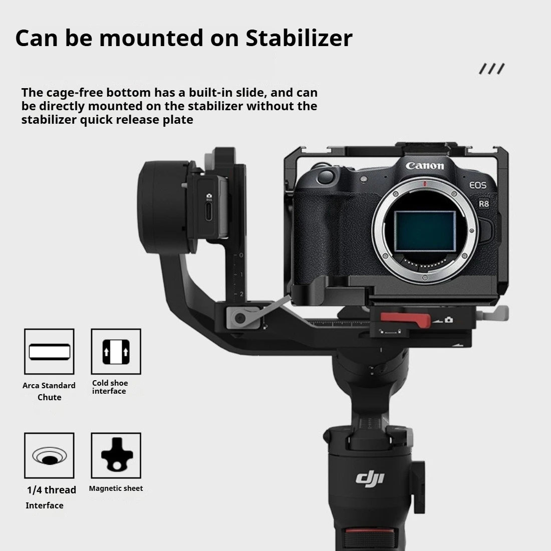 RP Cage for Canon EOS R8/RP Camera Cage with Double Cold Shoe Multiple 1/4 3/8 Threaded Holes for LED Monitor Microphone Vlogging