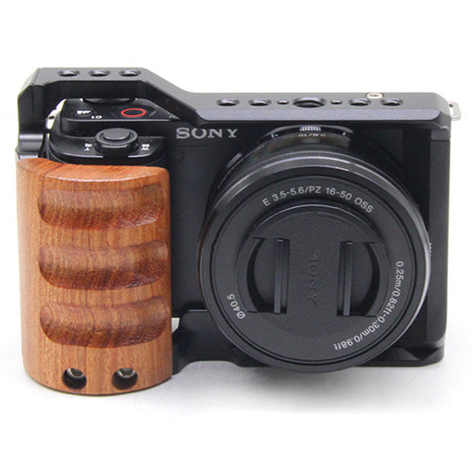 ZVE10 Camera Cage with Wood Handle Compatible for Sony Alpha ZV-E10 Camera, Aluminum Alloy Camera Rig for Sony ZVE10 Camera. 3/8"-16 Locating Holes for ARRI