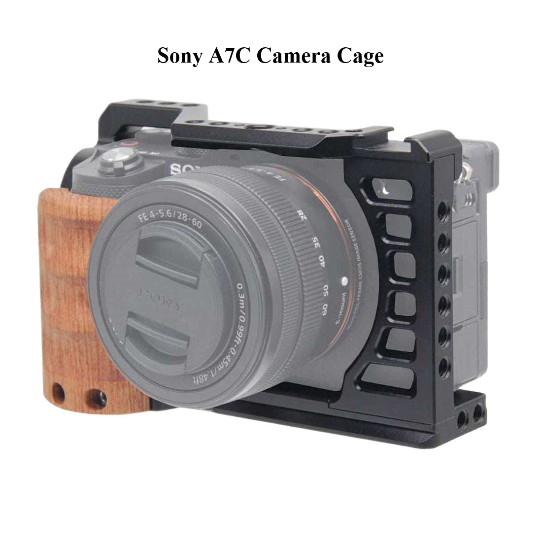 Sony A7C Camera Cage with Wooden Side Grip for Video Rig camera cage TOPCINE