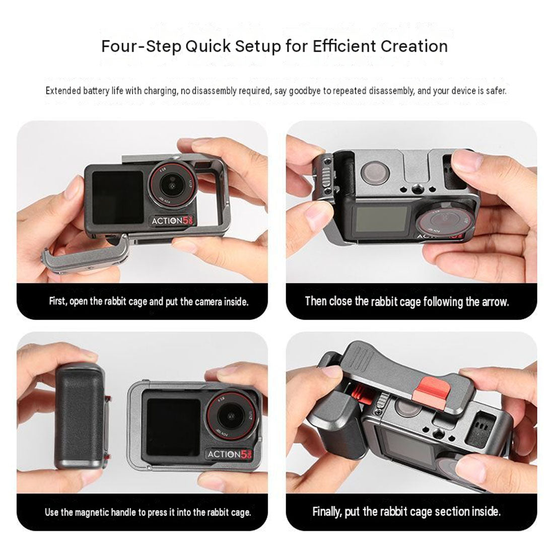 Metal Camera Cage with Handle Grip for DJI Osmo Action 5 Pro/Action 4/Action 3 camera cage TOPCINE