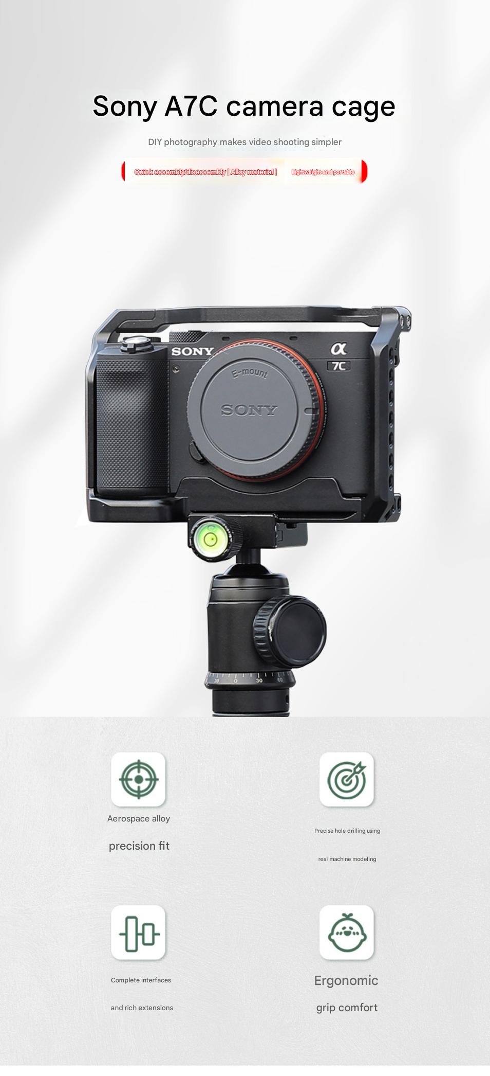 A7C Camera Cage for Sony A7C SLR Camera Cage Sonya7C Metal Cage Photography Expansion Tripod Bracket Accessories