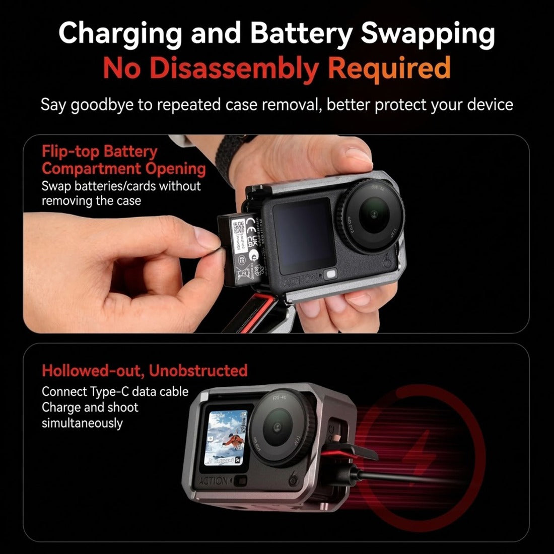 Handle Grip + Metal Cage Kit Compatible with DJI Osmo Action 6，Handle Holder Bundle Expansion Mount with Shutter Button camera cage TOPCINE