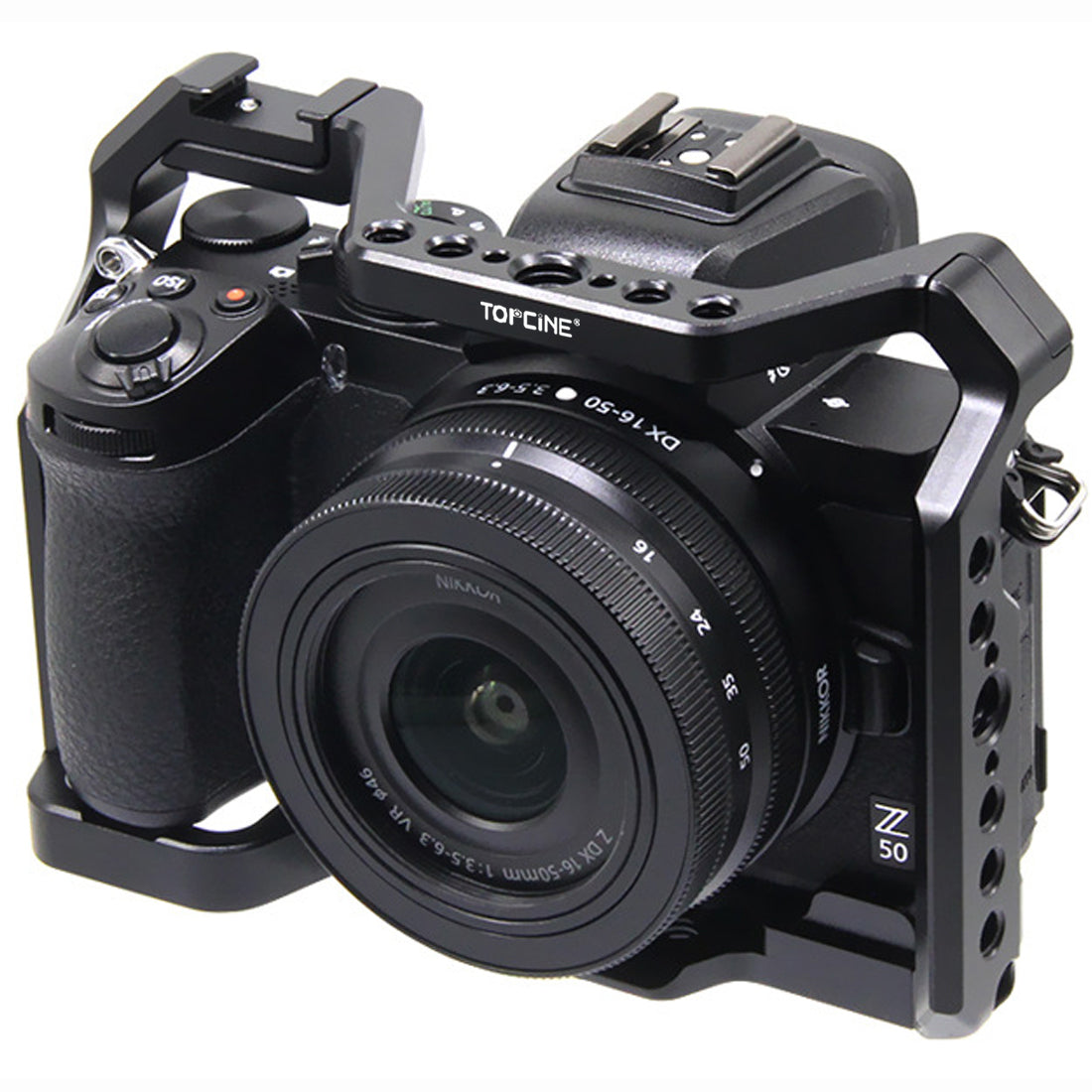 Topcine Z50 Camera Cage for Nikon Z50 Camera with 3/8“ Arri Locating and Cold Shoe Mount Extension for Microphone/ Light camera cage TOPCINE