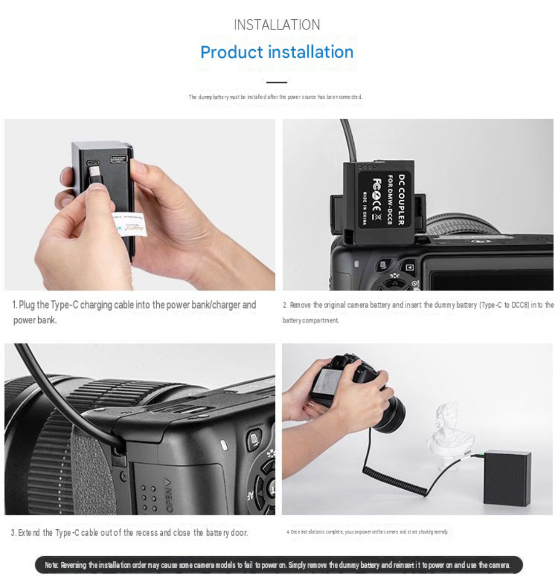 USBC to DMW-BLC12 DMW-DCC8 Dummy Battery for Panasonic GX8 G7 G85 FZ300 camera dummy battery Topcine Official Store