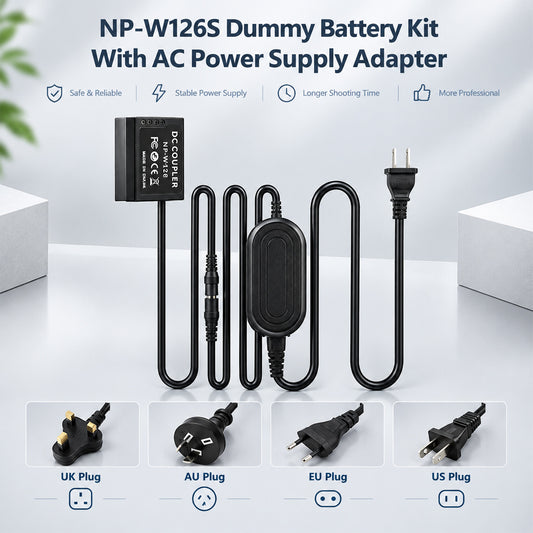 CP-W126 DC Coupler NP-W126/NP-W126S Dummy Battery AC Power Supply Adapter Kit for Fujifilm X-S10 X-T3 X-T20 X-T30 X-T100 X-T200 X100F X100V X-A5 X-A7 X-A20 X-E3 X-Pro2 X-Pro3 HS35EXR HS50EXR etc. camera dummy battery TOPCINE