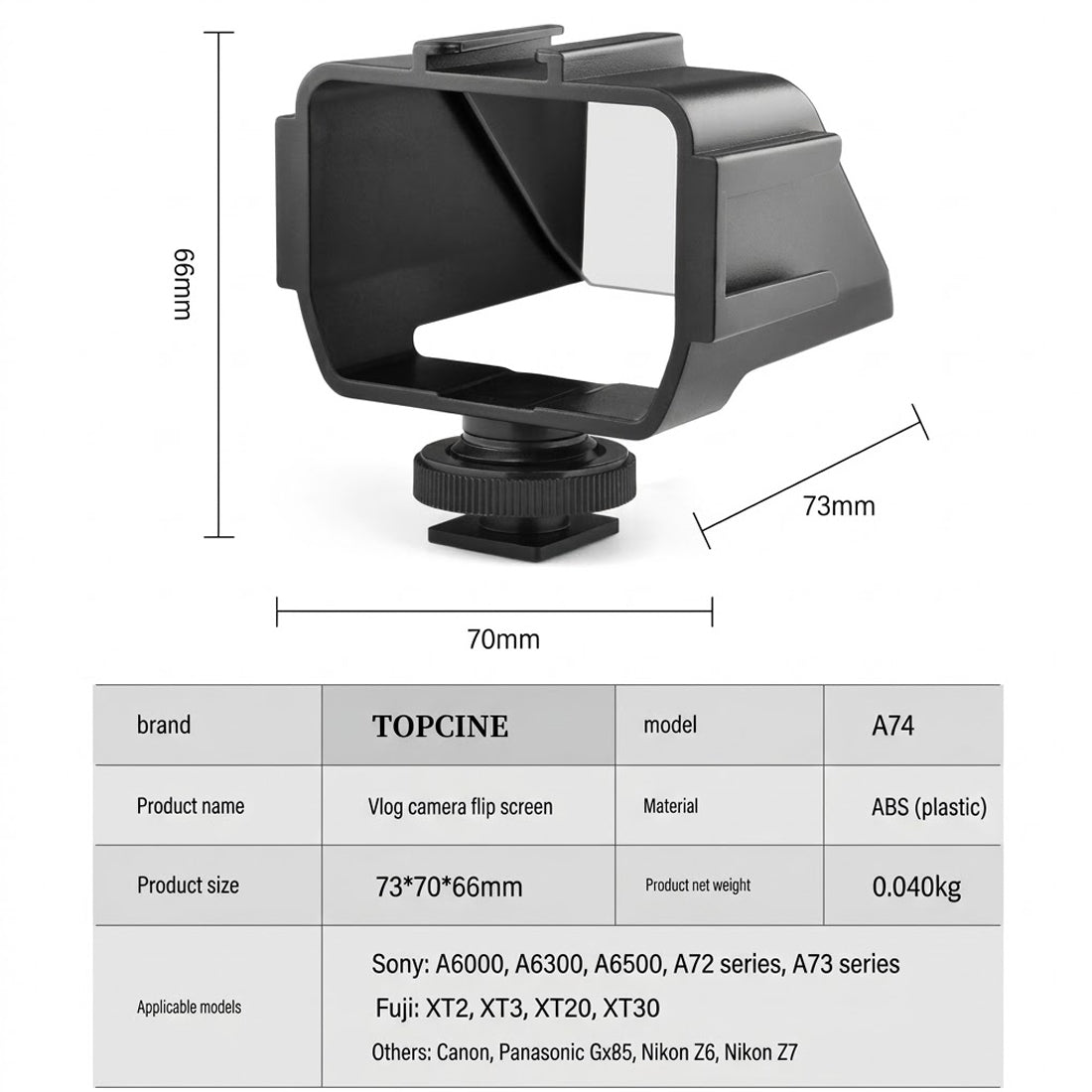 Vlog Selfie Mirror Flip Screen for Mirrorless Camera for Sony Fujifilm Canon Nikon Panasonic Cameras TOPCINE