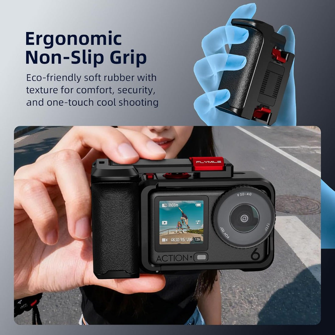 Handle Grip + Metal Cage Kit Compatible with DJI Osmo Action 6，Handle Holder Bundle Expansion Mount with Shutter Button camera cage TOPCINE