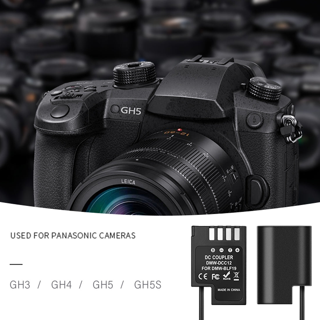 D-Tap to DMW-BLF19 Dummy Battery Adapter Cable For Panasonic DMC GH3 GH4 GH5 GH5S GH6 Cameras dummy battery TOPCINE