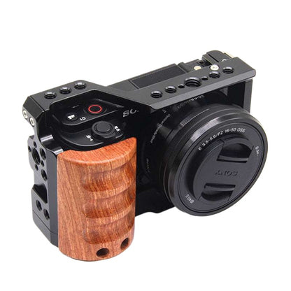 ZVE10 Camera Cage with Wooden Handgrip for Sony Alpha ZV-E10 Camera Rig Camera Cages TOPCINE zve10 cage with side grip